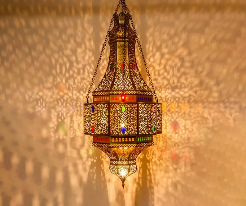 Handmade Artisanal Large Moroccan Brass Pendant Light – Elegant Moroccan Chandelier for Sophisticated Home Décor