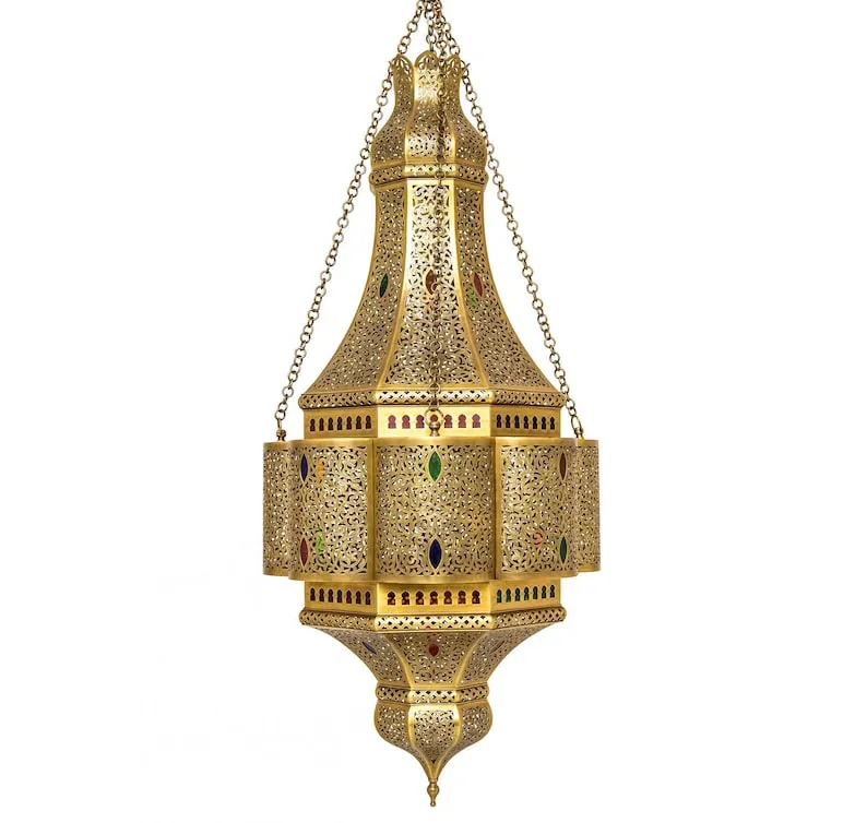 Handmade Artisanal Large Moroccan Brass Pendant Light – Elegant Moroccan Chandelier for Sophisticated Home Décor