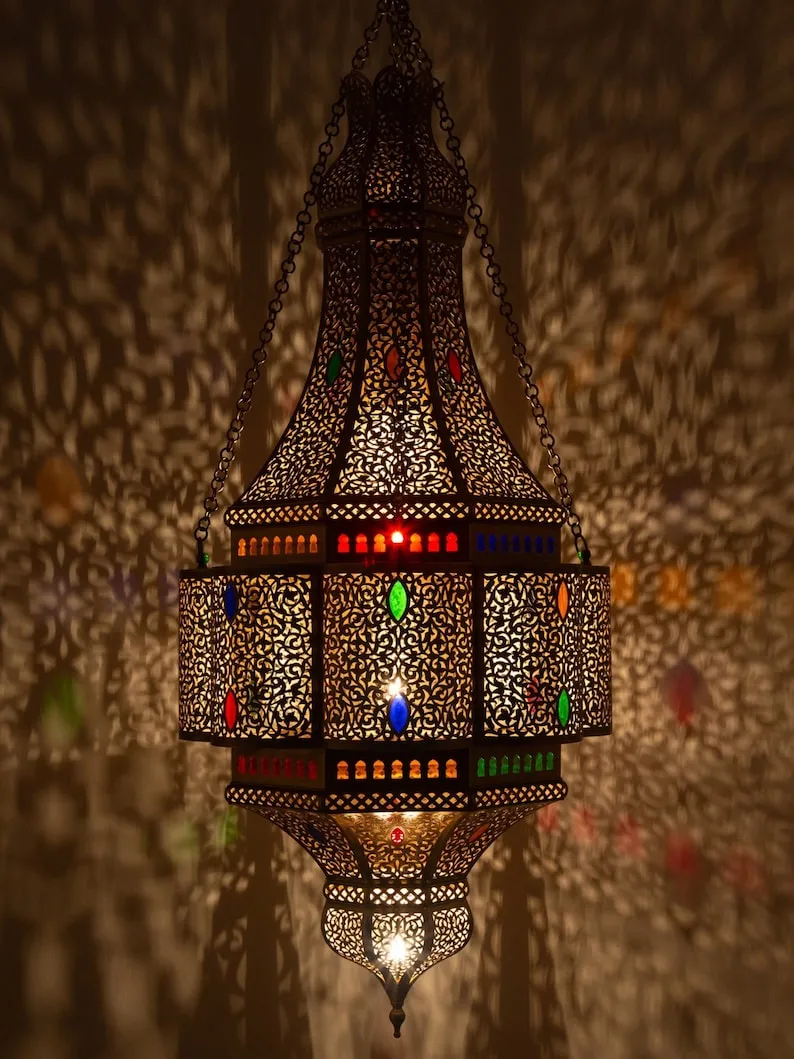 Handmade Artisanal Large Moroccan Brass Pendant Light – Elegant Moroccan Chandelier for Sophisticated Home Décor