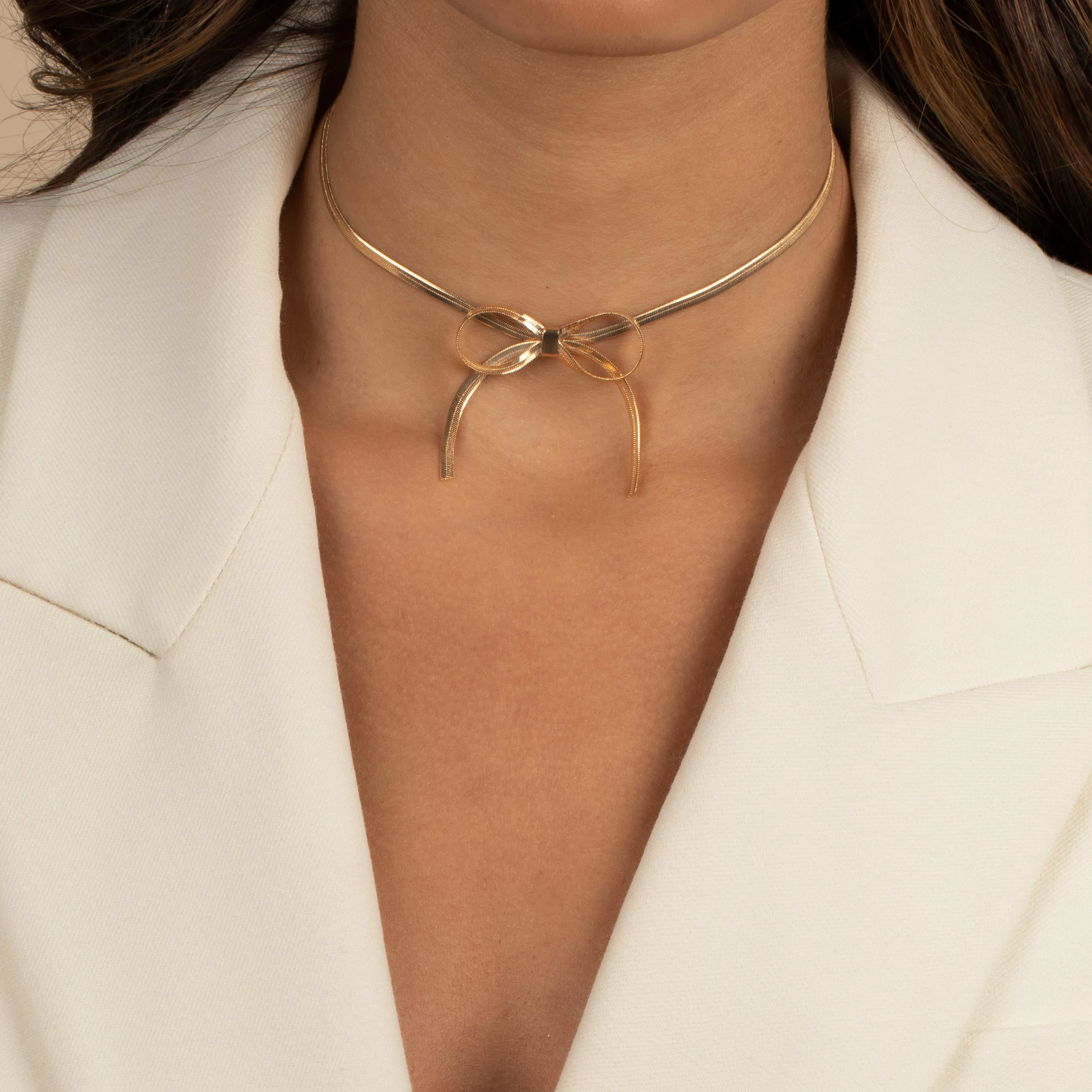 Herringbone Bow Tie Choker Necklace