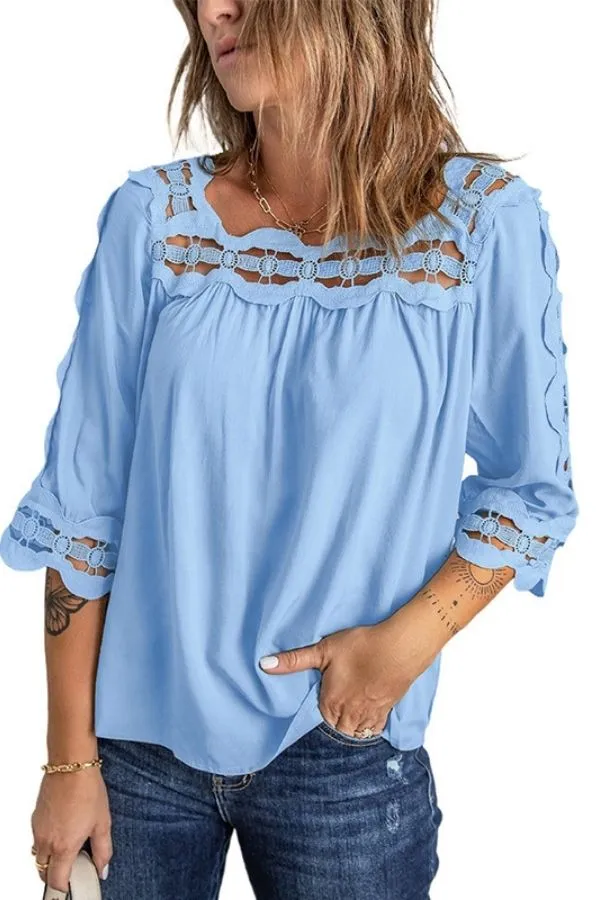 Hollow Out Square Collar T-shirt