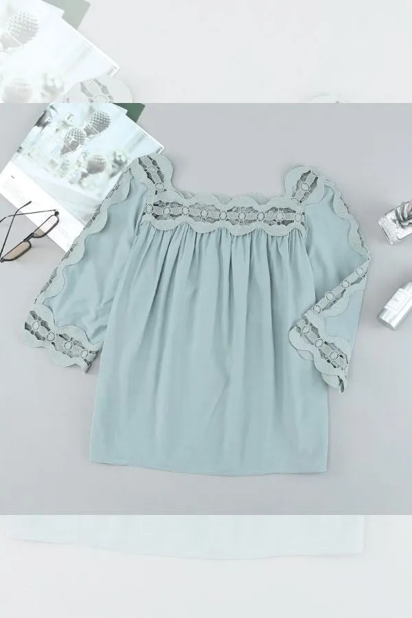 Hollow Out Square Collar T-shirt