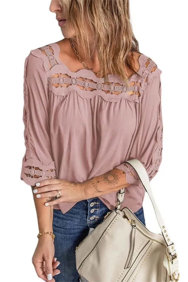 Hollow Out Square Collar T-shirt