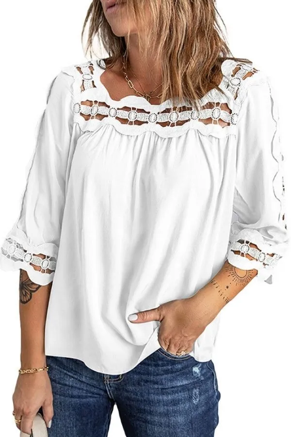 Hollow Out Square Collar T-shirt