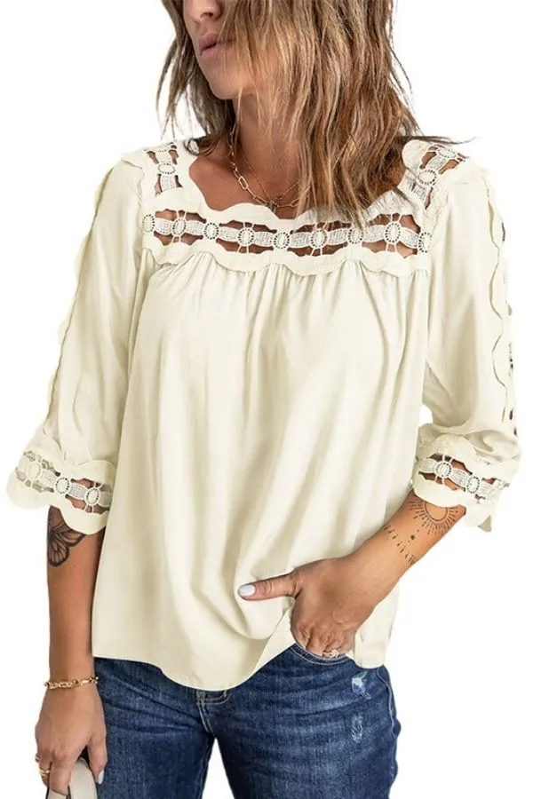 Hollow Out Square Collar T-shirt