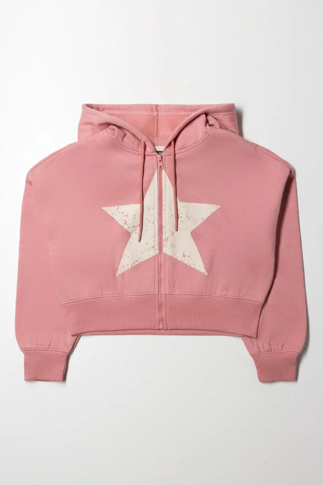 Hooded Crop Track Top Pink