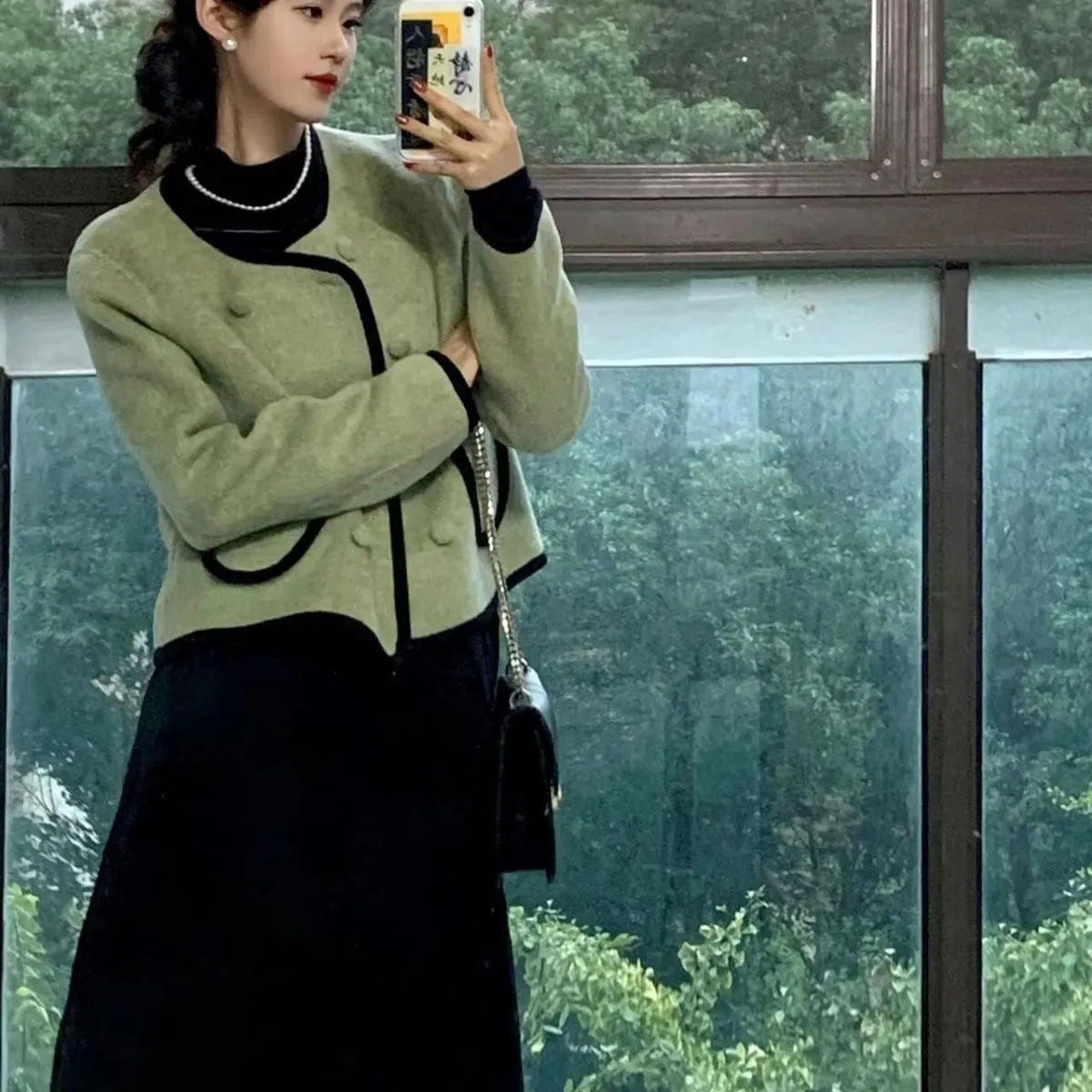 INSTOCK-French style green Chanel style jacket