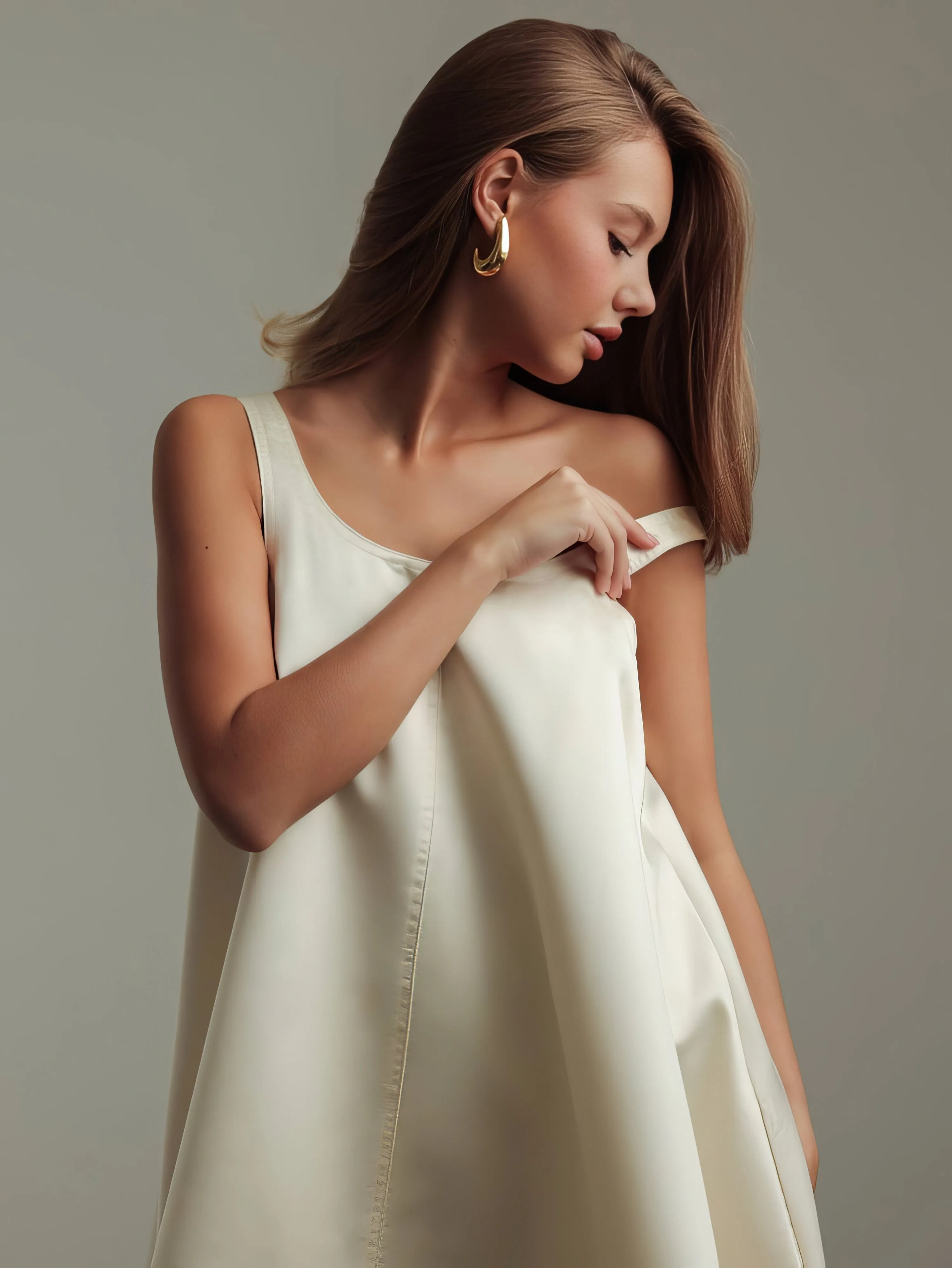 Ivory Satin Trapeze Dress