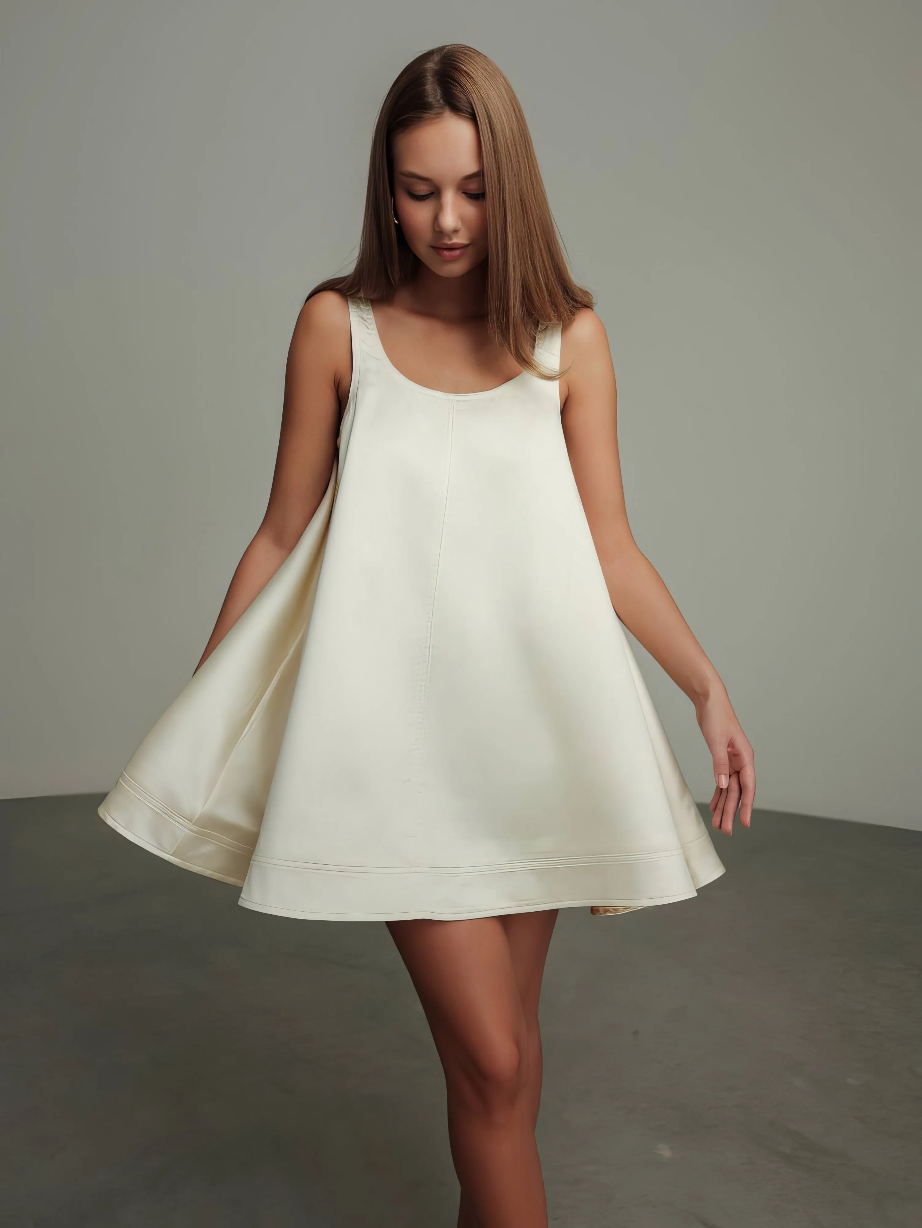 Ivory Satin Trapeze Dress