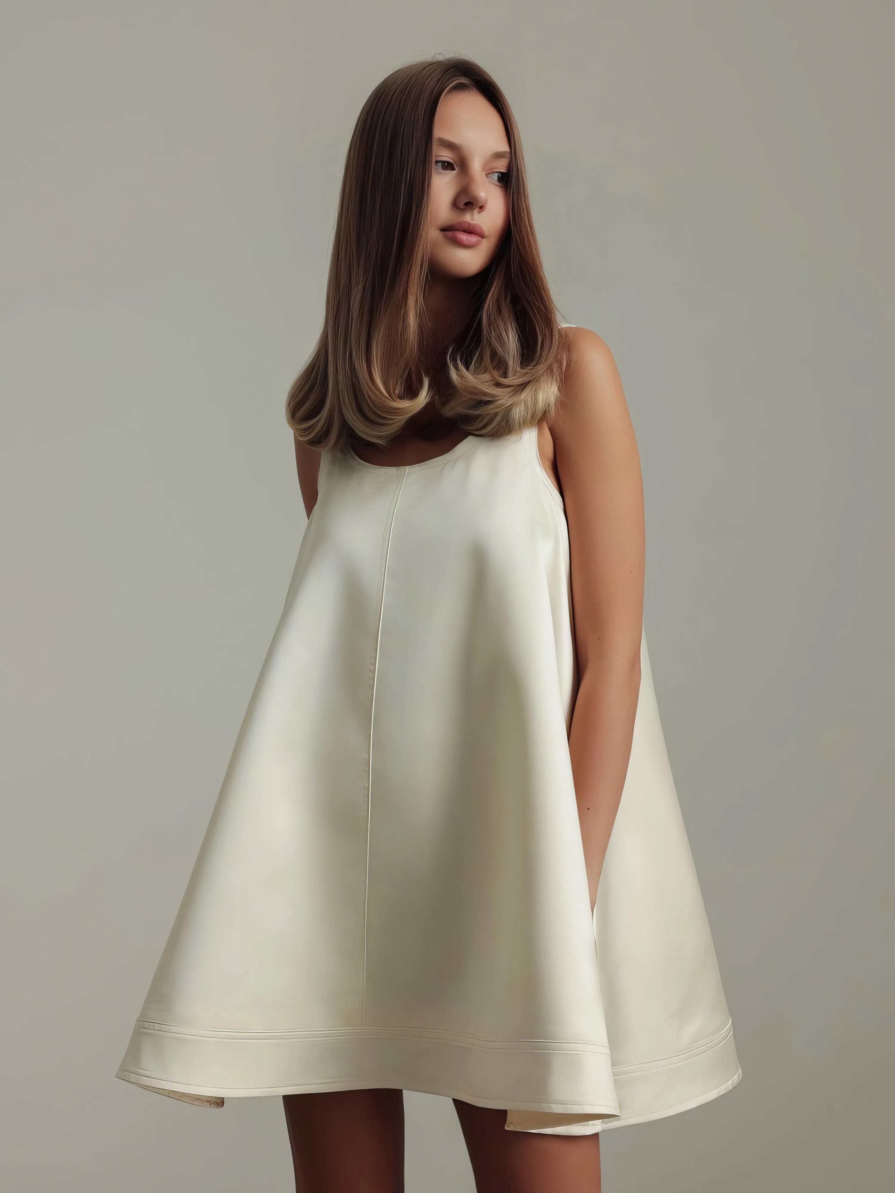 Ivory Satin Trapeze Dress