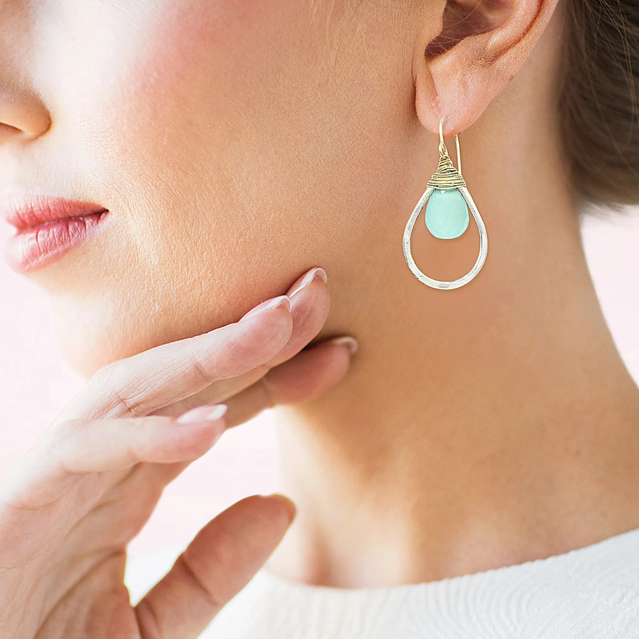 J   I Aqua Chalcedony Teardrop Earrings