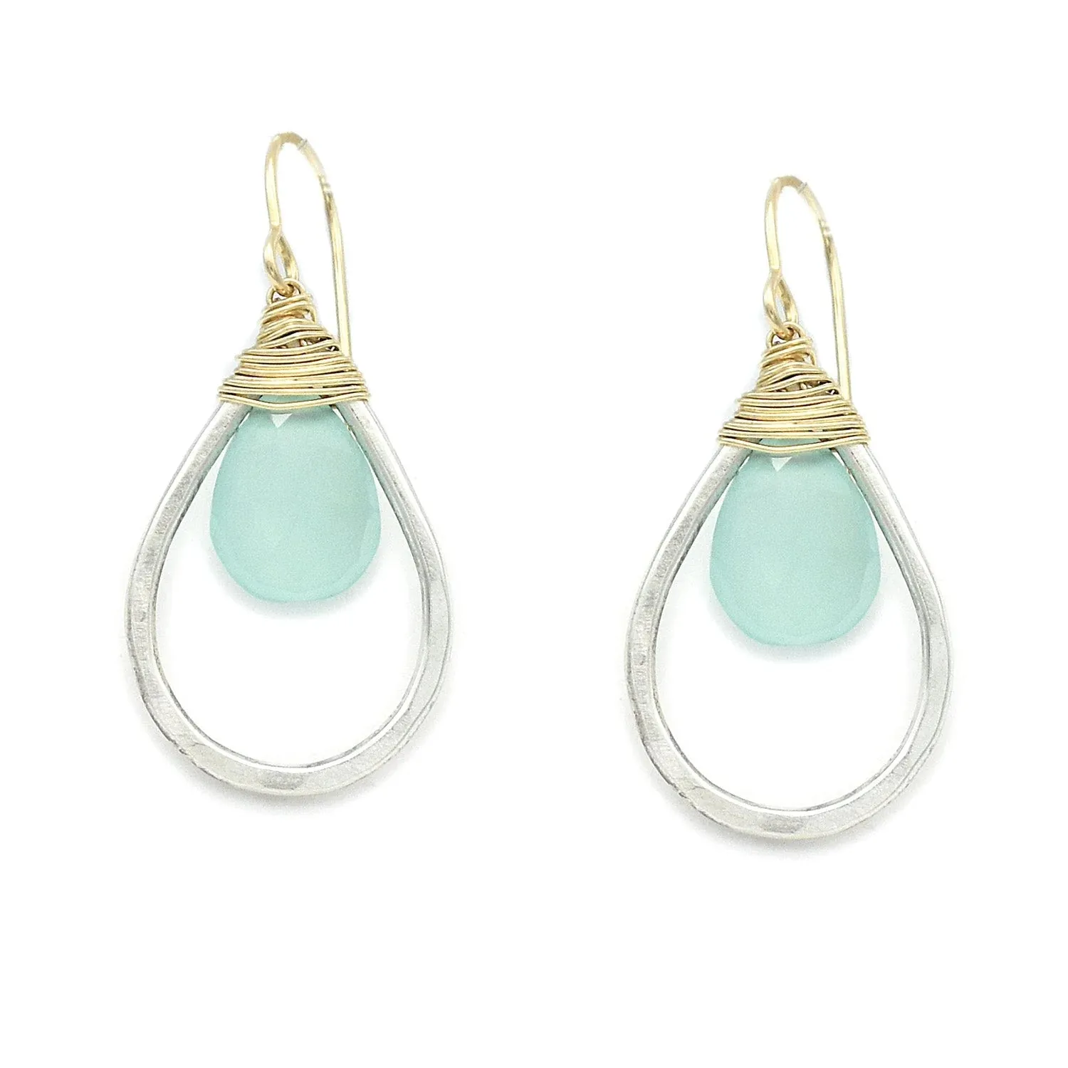 J   I Aqua Chalcedony Teardrop Earrings