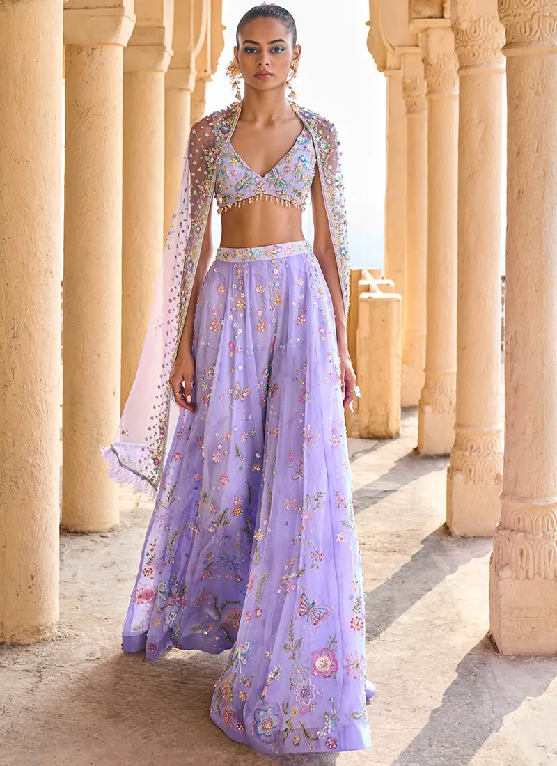 Janhvi Kapoor in Periwinkle Embellished Crop Sharara Set