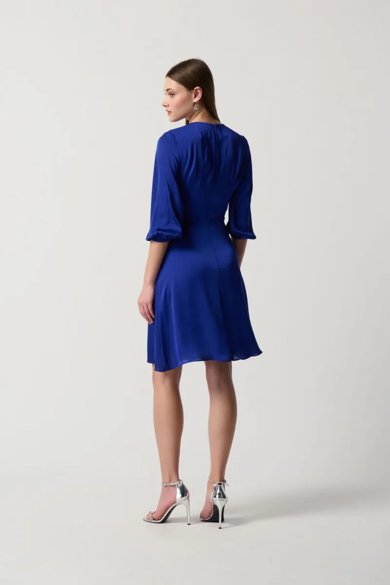 Joseph Ribkoff Royal Sapphire Satin Detail Keyhole Neck A-Line Dress 234127
