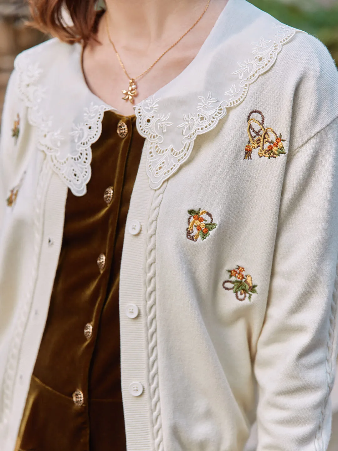Kamila Floral Handmade Embroidery Knit Cardigan