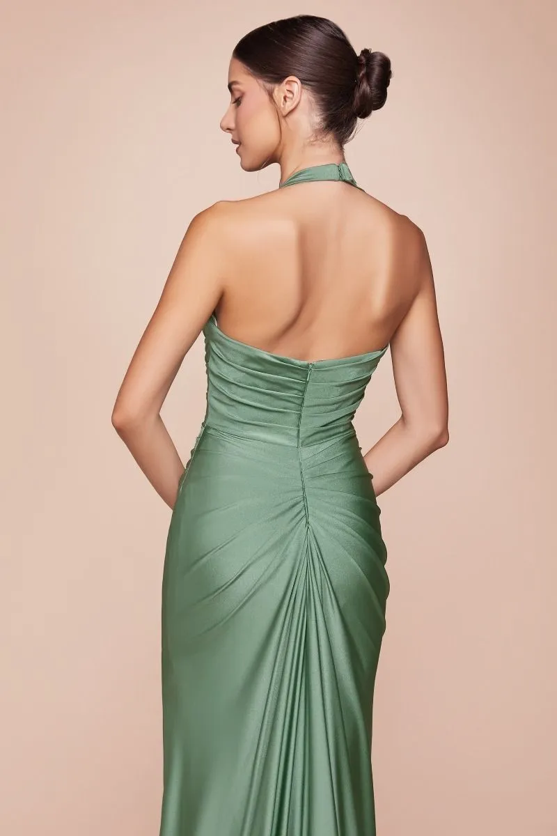 Ladivine CD796C Dress Stretch Satin Halter Fitted Curve Gown