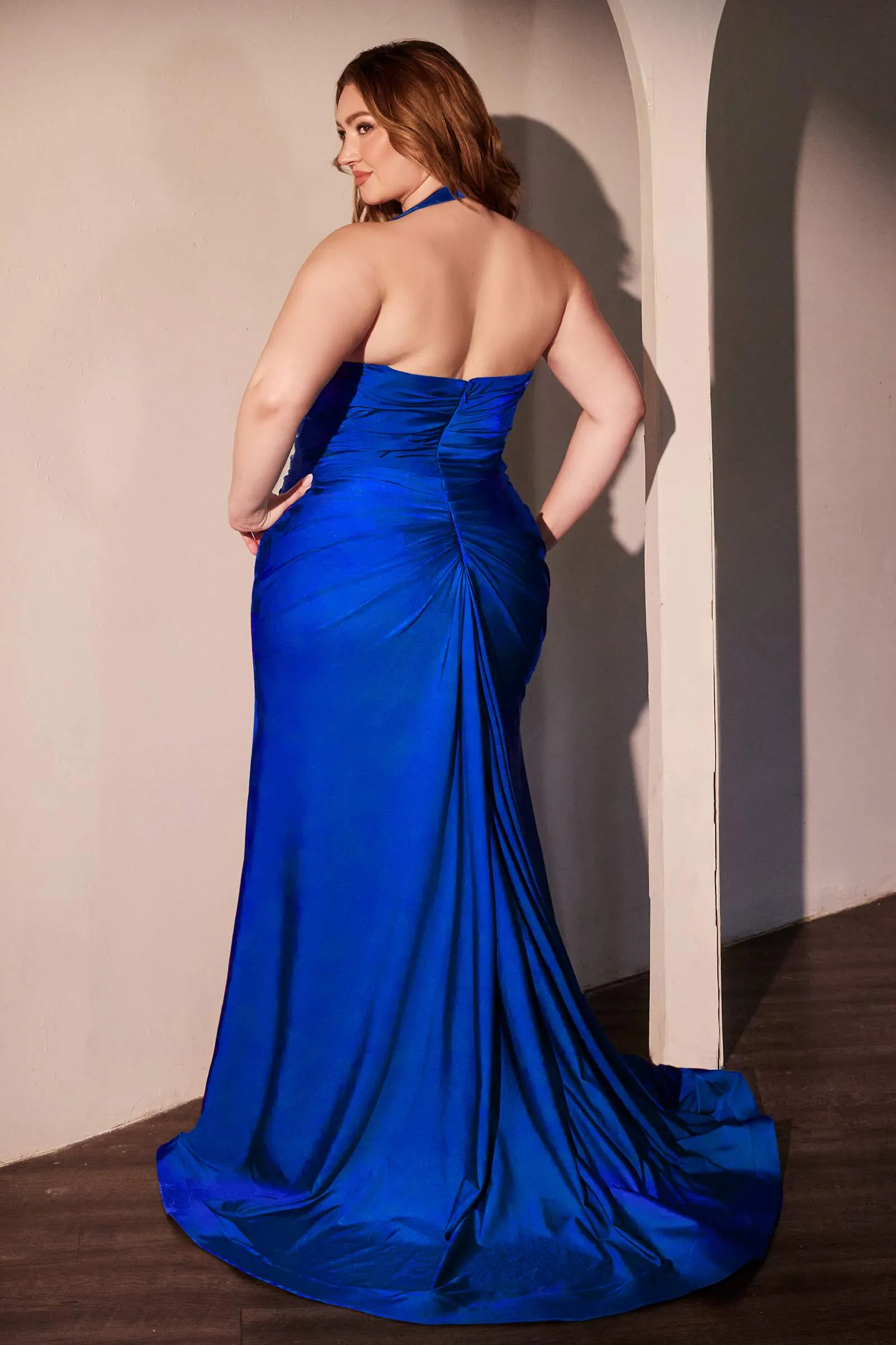 Ladivine CD796C Dress Stretch Satin Halter Fitted Curve Gown