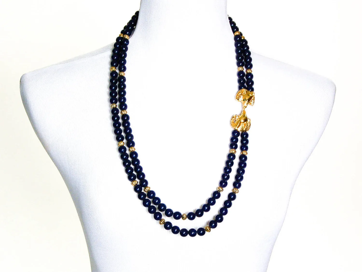 Lapis Colored Beaded Necklace by KJL for Avon