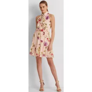 Lauren Ralph Lauren Floral Chiffon Sleeveless Dress Pink Size 14
