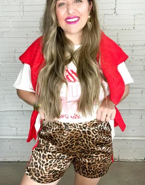 Leopard   Red Satin Track Shorts