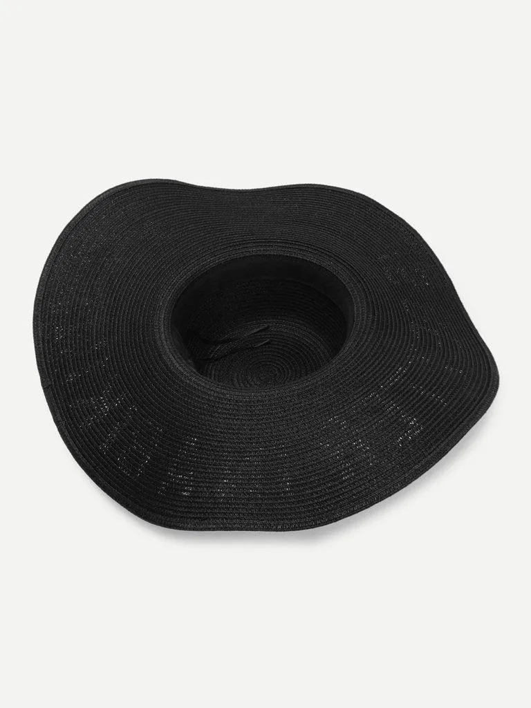 Letter Print Wide Brim Straw Hat