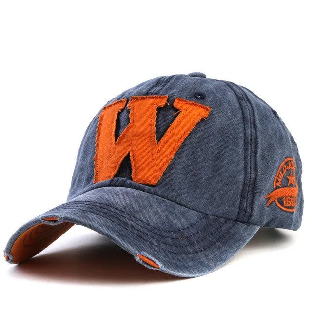 Letter W Cotton Embroidery Baseball Hats Snapback For Men