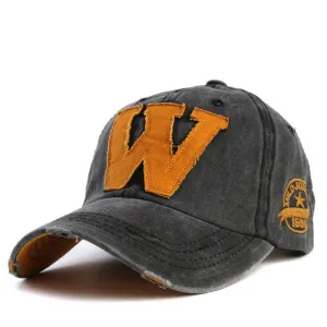 Letter W Cotton Embroidery Baseball Hats Snapback For Men