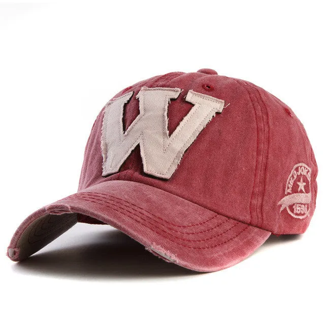 Letter W Cotton Embroidery Baseball Hats Snapback For Men
