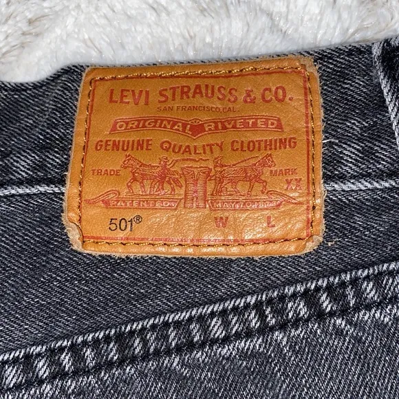 Levi’s 501  distressed black shorts in excellent preowned condition size 27