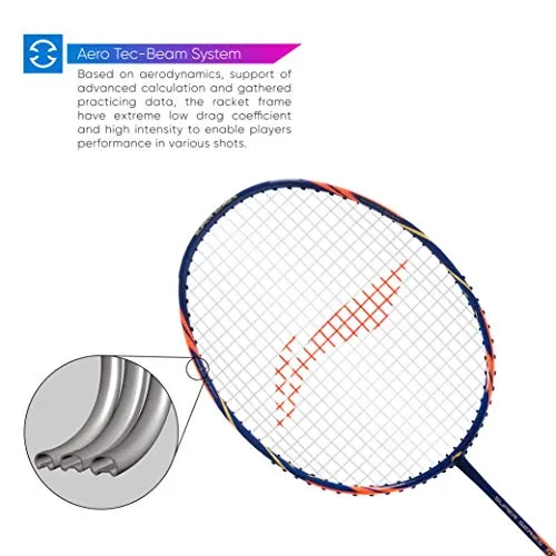 Li-Ning SS-68-X Strung Carbon-Graphite Badminton Racquet (Navy/Orange, S1, 85-87 grams, 28-30 lbs)