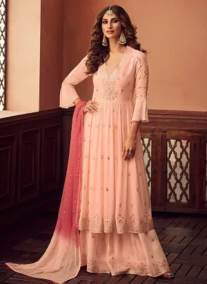 Light Peach Heavy Embroidered Sharara Style Suit