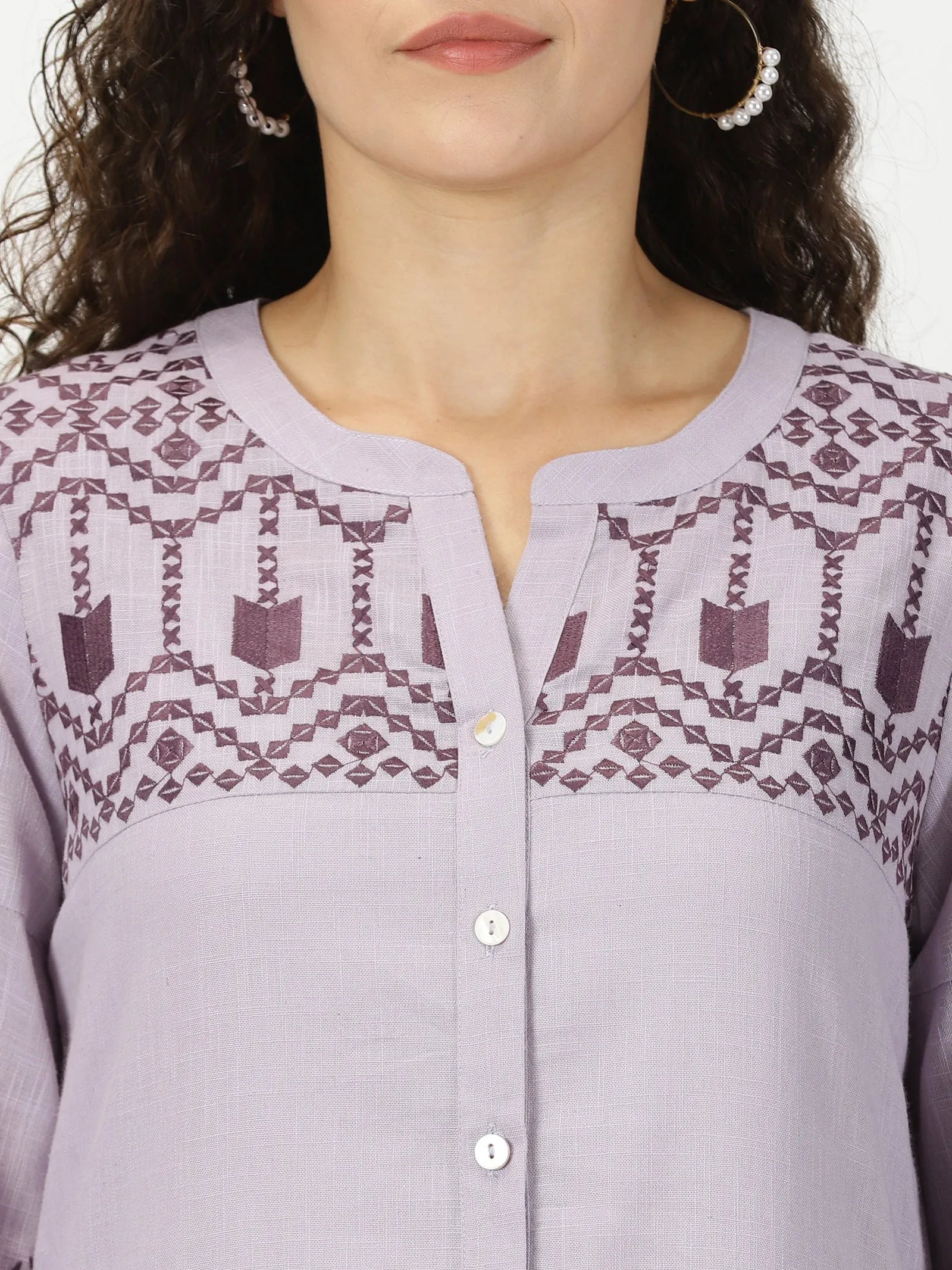 Lilac Boho Midi Dress with Embroidered Details