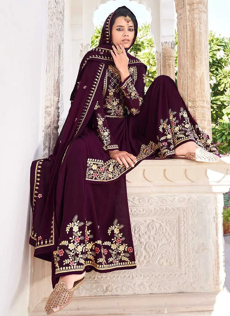Lilac Heavy Embroidered Sharara Style Suit