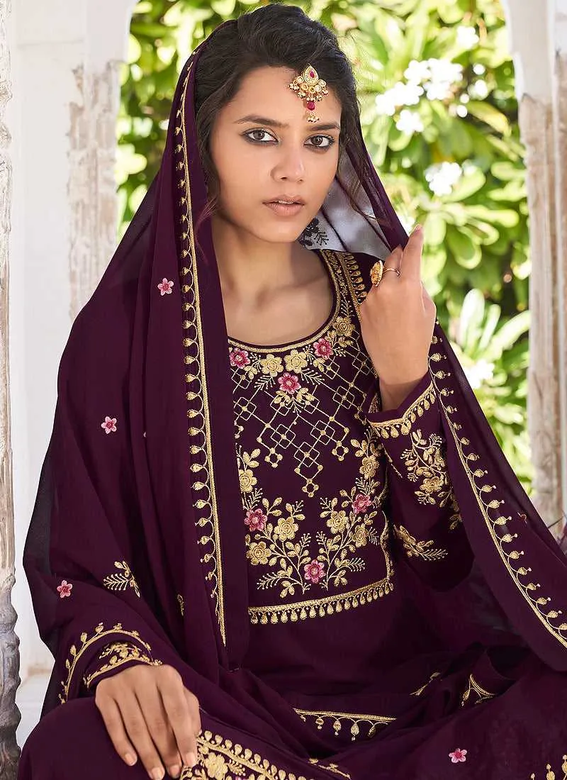 Lilac Heavy Embroidered Sharara Style Suit