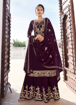 Lilac Heavy Embroidered Sharara Style Suit
