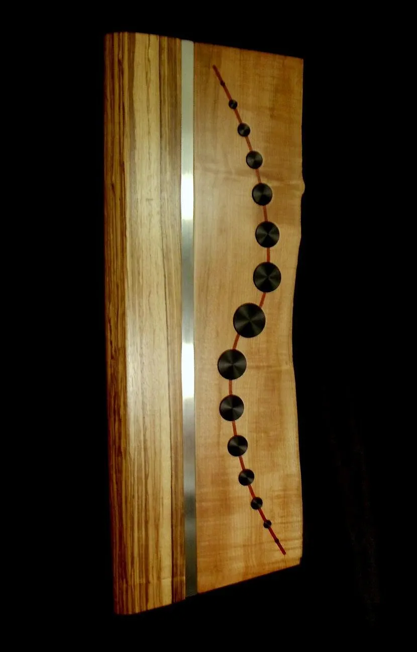 Live Edge Maple, Zebra Wood, and Metal Wall Art