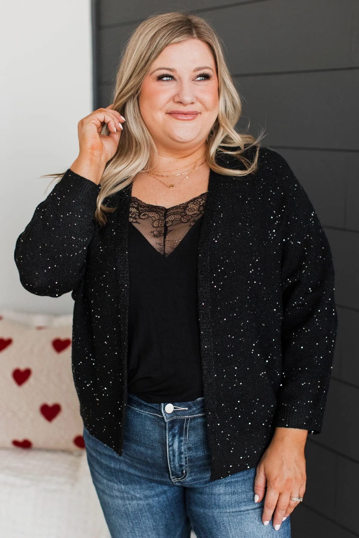 Looking Sophisticated Sequin Knit Cardigan- Black