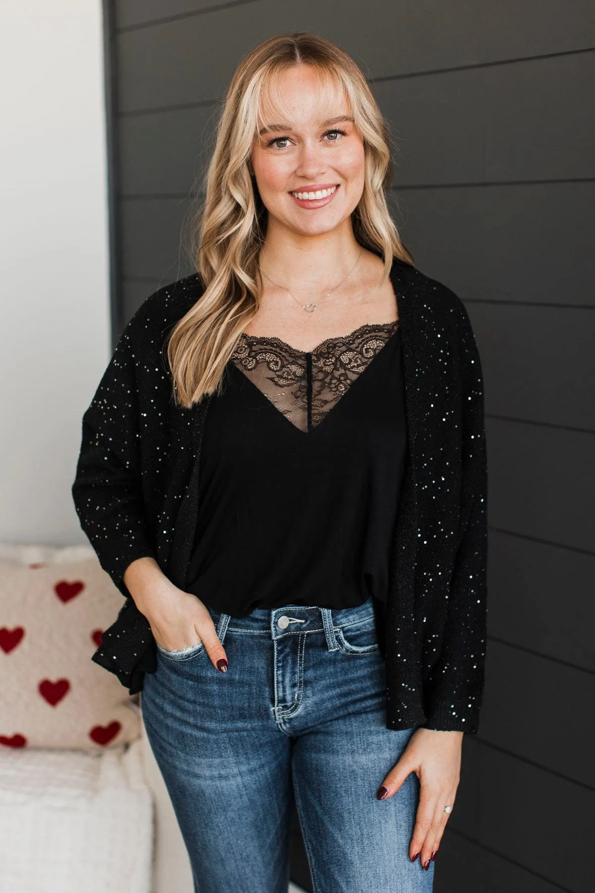 Looking Sophisticated Sequin Knit Cardigan- Black