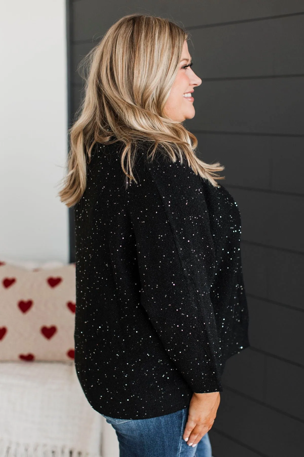 Looking Sophisticated Sequin Knit Cardigan- Black