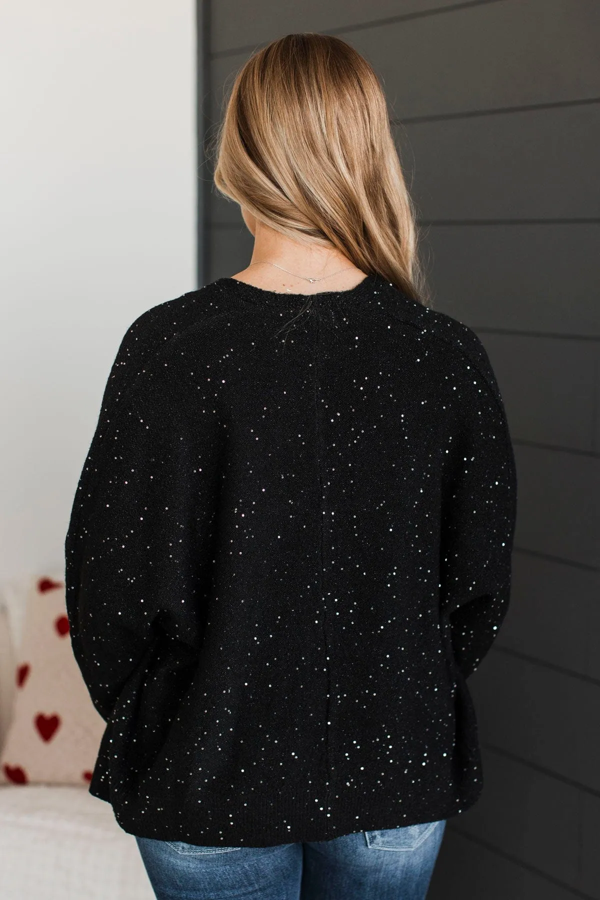 Looking Sophisticated Sequin Knit Cardigan- Black
