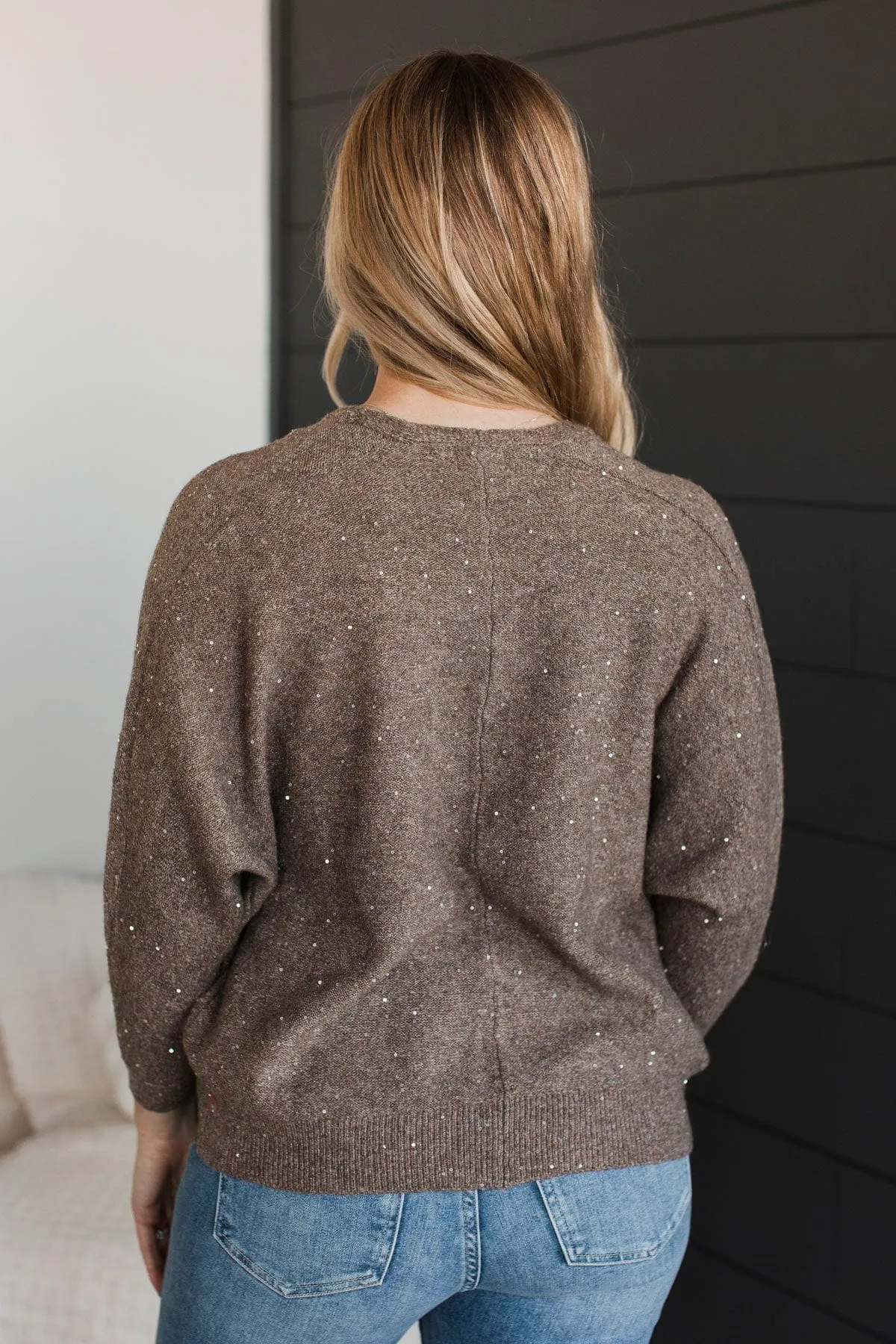 Looking Sophisticated Sequin Knit Cardigan- Mocha