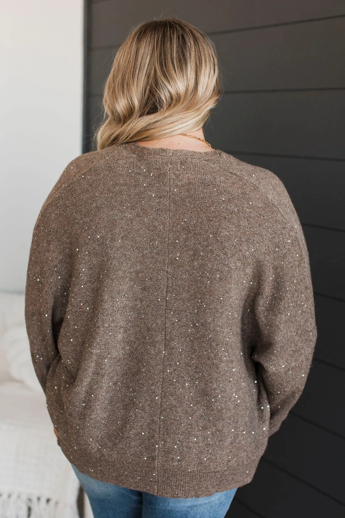 Looking Sophisticated Sequin Knit Cardigan- Mocha