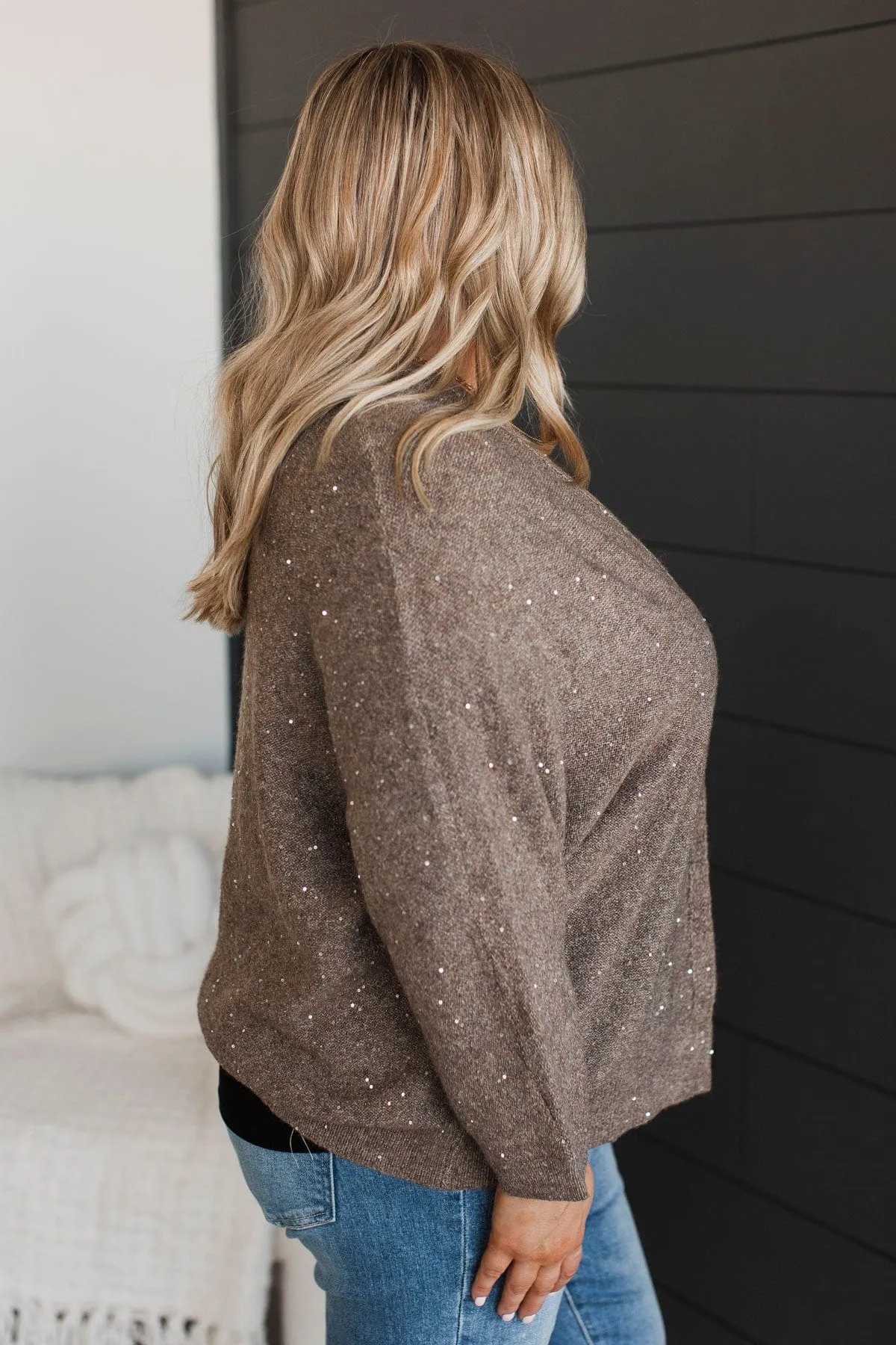 Looking Sophisticated Sequin Knit Cardigan- Mocha