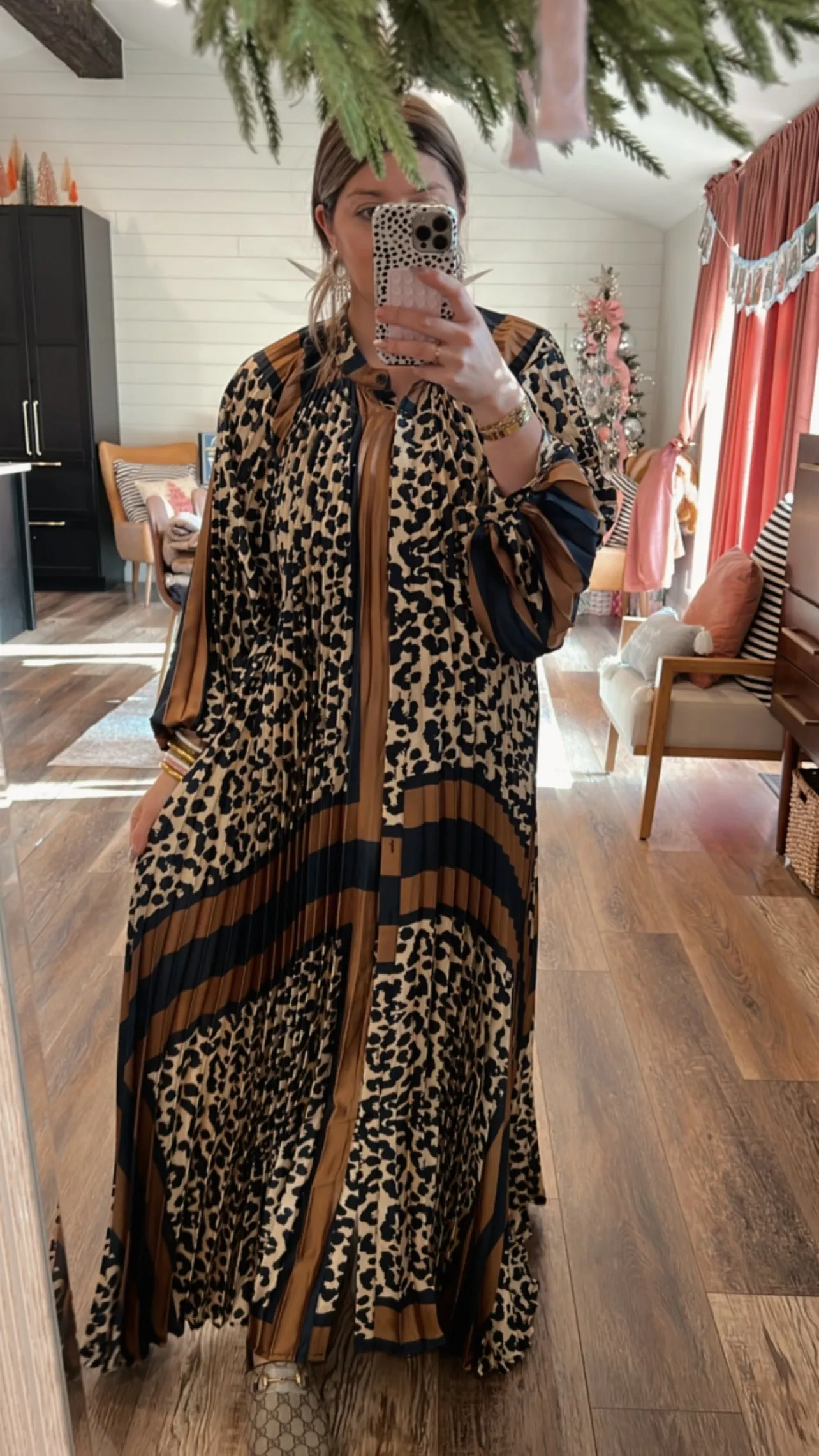 Loudly Leopard Pleated Maxi Dress - Navy