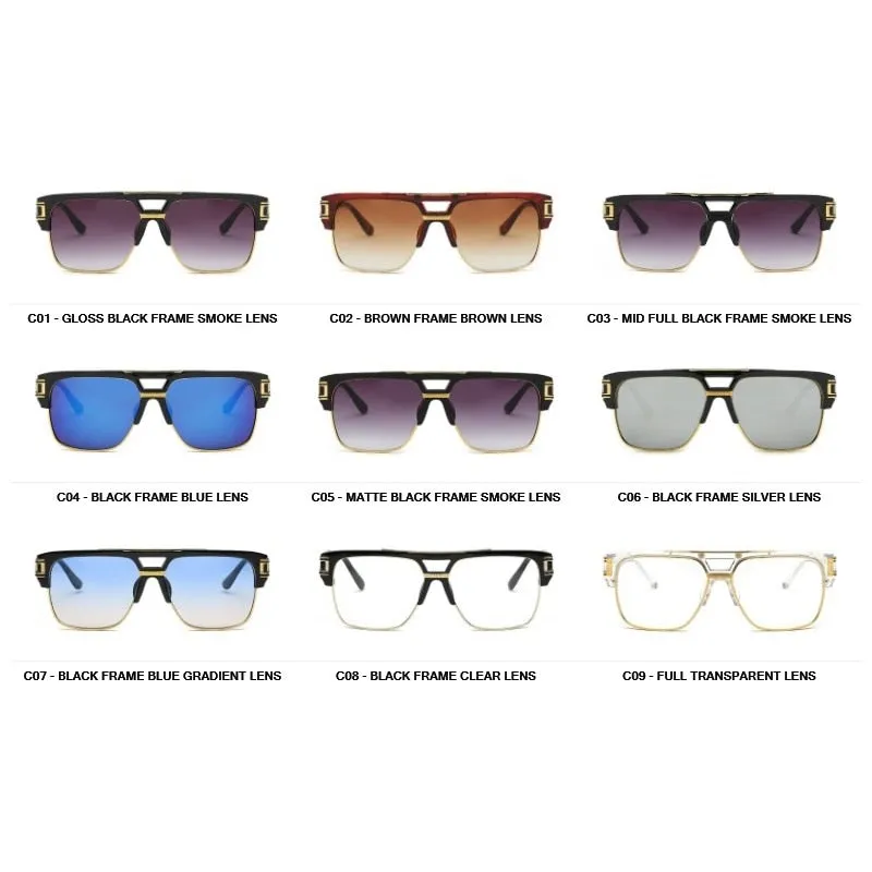Luxury Men's Glamour Fashion Mirrored Retro Vintage Square Designer Shades Sunglasses