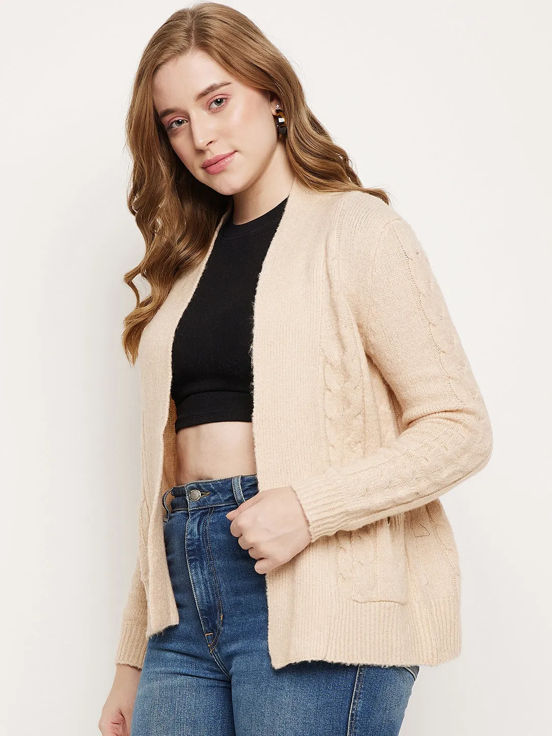 Madame Beige Cable Knit Shrug