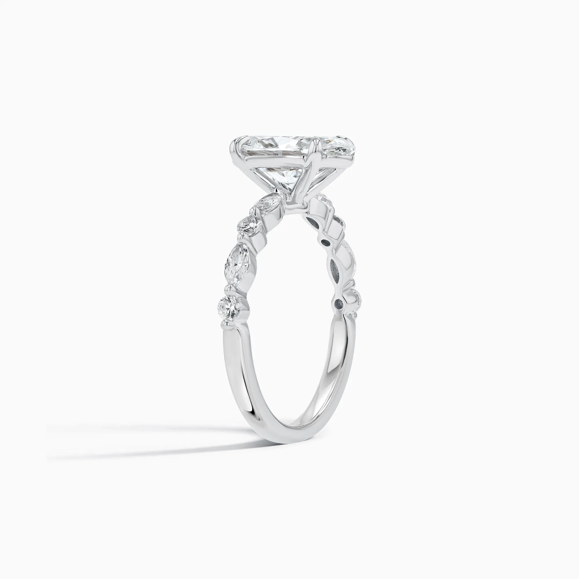 Marquise & Round Side Stone Setting 2 ct. Oval-Cut Engagement Ring in 18K White Gold size 6.5