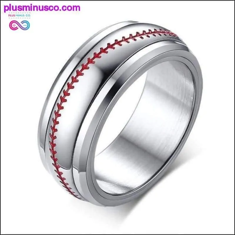 Men Spinner Stainless Steel Baseball Ring With Red Stitch Design