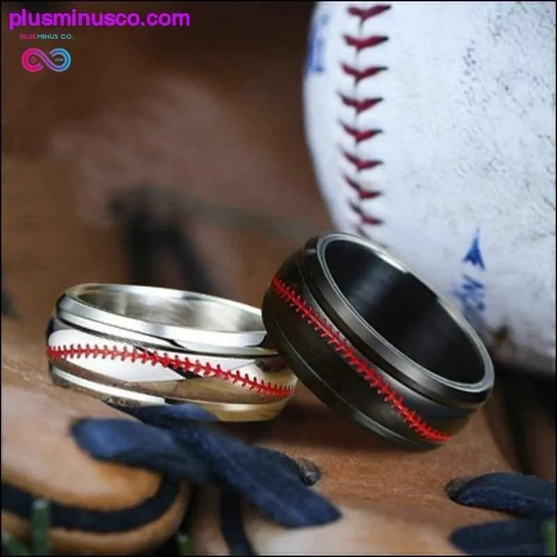 Men Spinner Stainless Steel Baseball Ring With Red Stitch Design