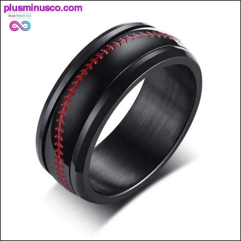Men Spinner Stainless Steel Baseball Ring With Red Stitch Design